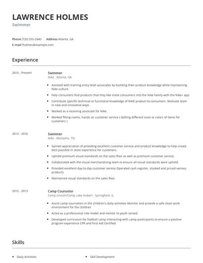 Swimmer Resume