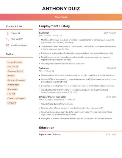 Swimmer Resume