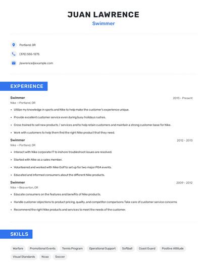 Swimmer Resume