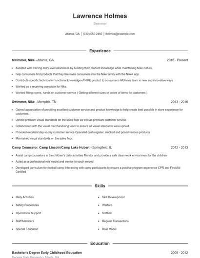 Swimmer Resume