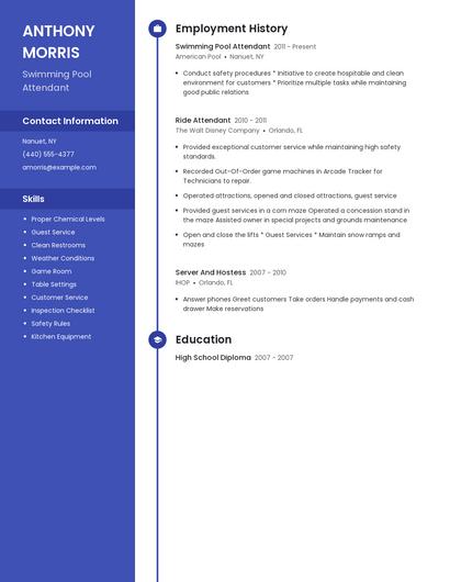 Swimming Pool Attendant Resume