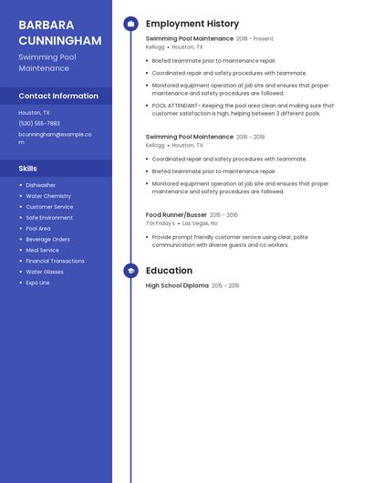 Swimming Pool Maintenance Resume