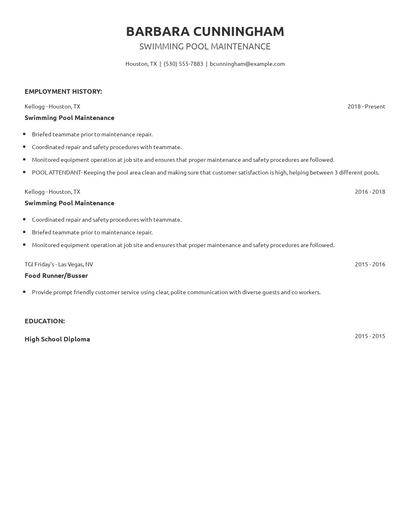 Swimming Pool Maintenance Resume