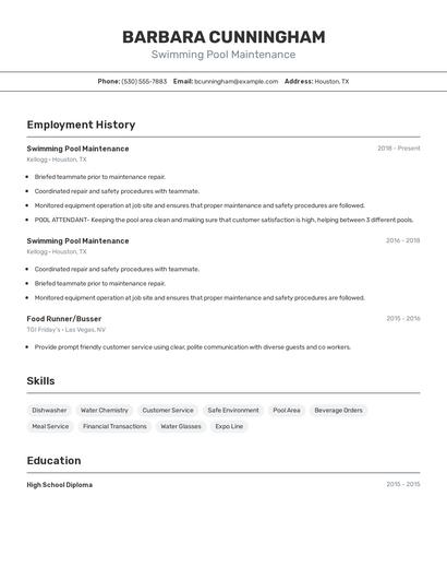 Swimming Pool Maintenance Resume
