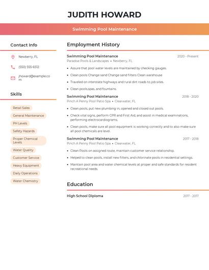 Swimming Pool Maintenance Resume