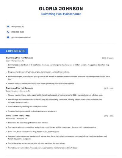 Swimming Pool Maintenance Resume