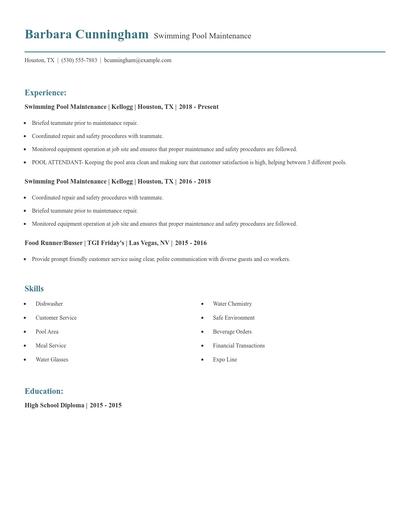 Swimming Pool Maintenance Resume
