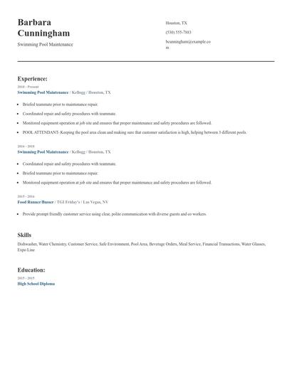 Swimming Pool Maintenance Resume
