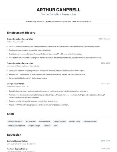 Swine Genetics Researcher Resume