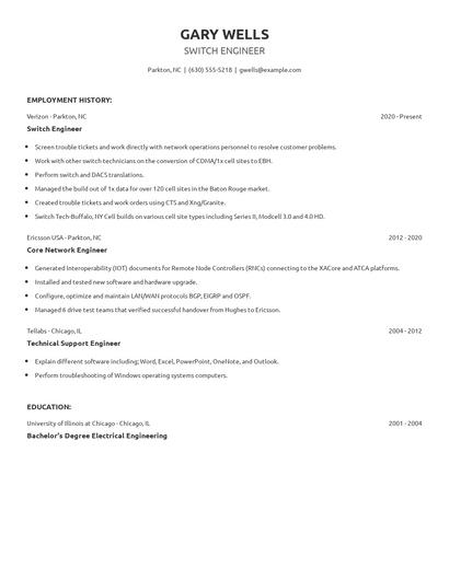 Switch Engineer Resume