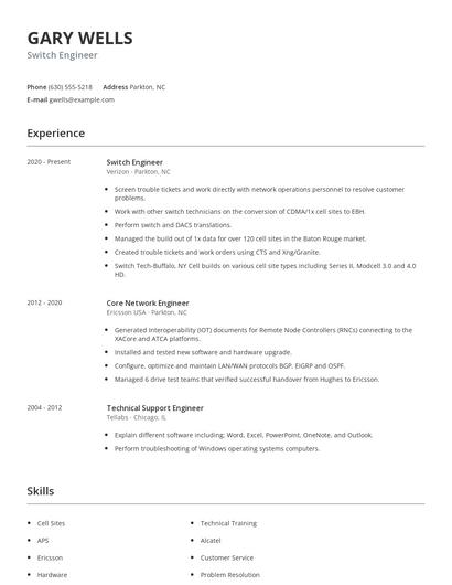 Switch Engineer Resume