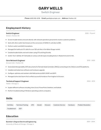 Switch Engineer Resume