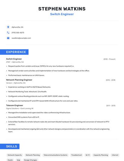 Switch Engineer Resume