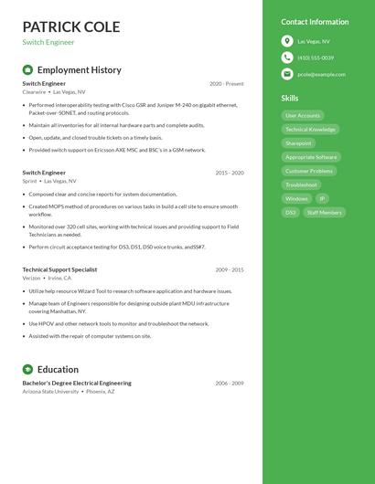 Switch Engineer Resume