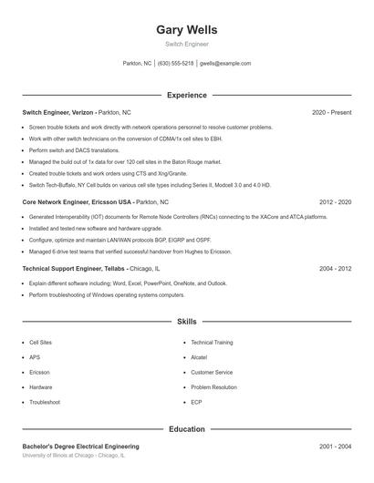 Switch Engineer Resume