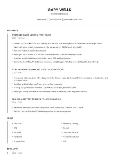 Switch Engineer Resume