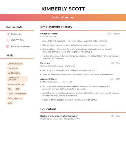 Switch Foreman Resume