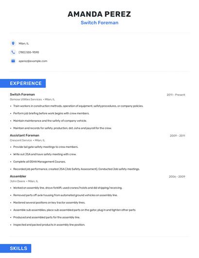 Switch Foreman Resume