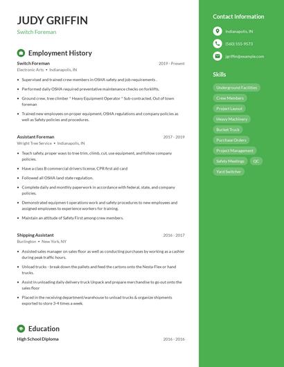 Switch Foreman Resume