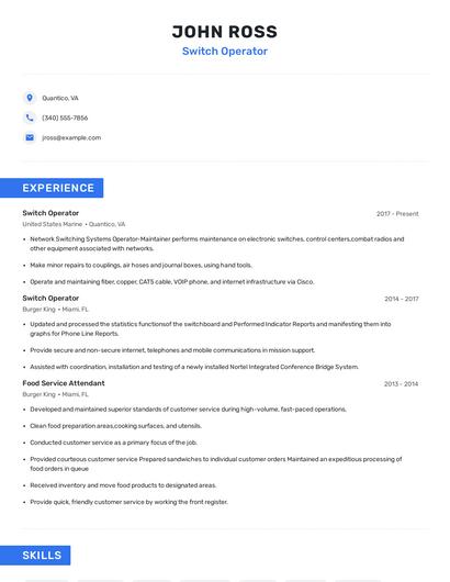 Switch Operator Resume