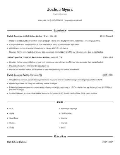Switch Operator Resume