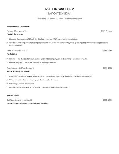 Switch Technician Resume