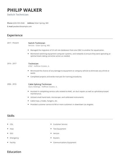 Switch Technician Resume
