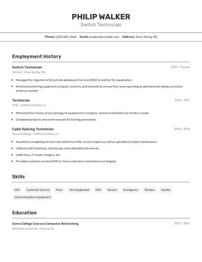 Switch Technician Resume