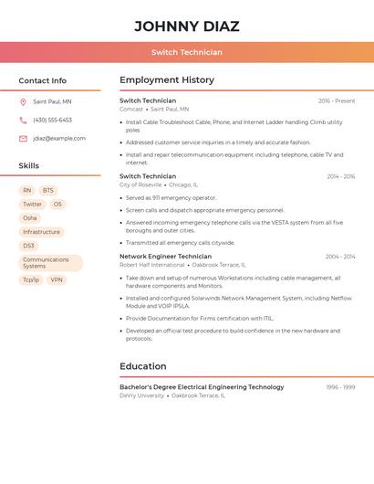Switch Technician Resume
