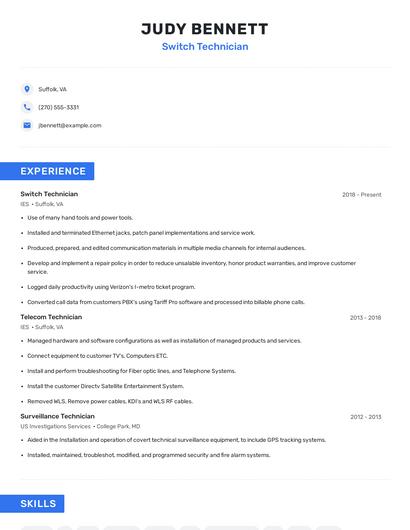 Switch Technician Resume