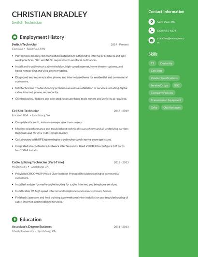 Switch Technician Resume