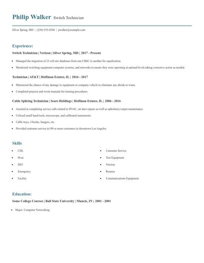 Switch Technician Resume