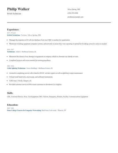 Switch Technician Resume