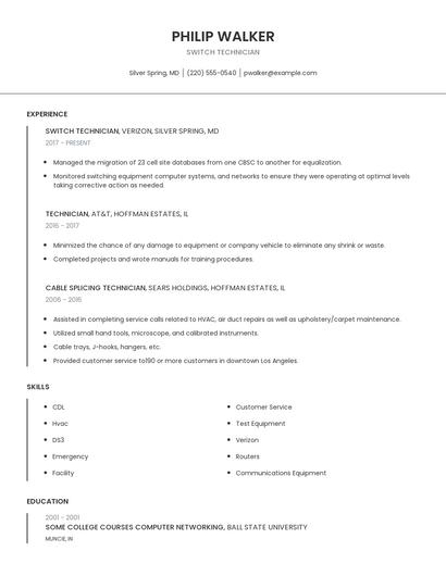 Switch Technician Resume
