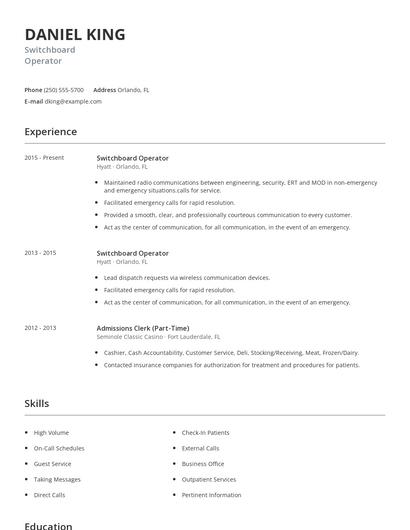 Switchboard Operator Resume