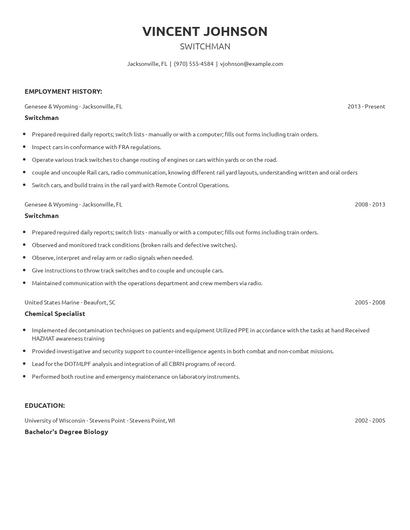 Switchman Resume
