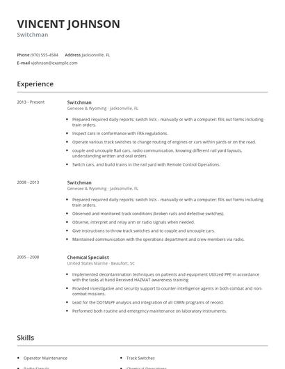 Switchman Resume