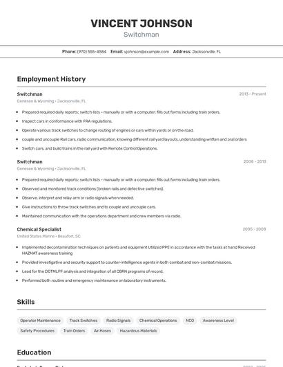 Switchman Resume