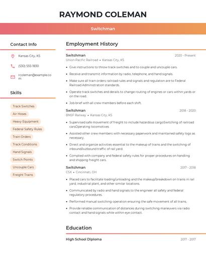 Switchman Resume