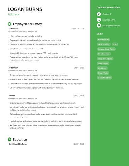 Switchman Resume