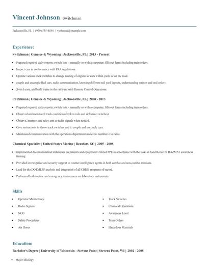 Switchman Resume