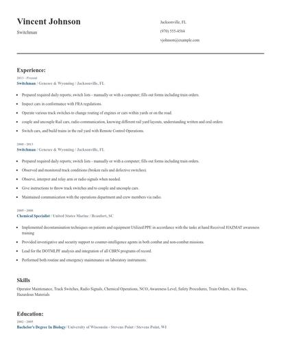 Switchman Resume