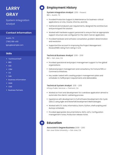 System Integration Analyst Resume