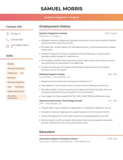 System Integration Analyst Resume