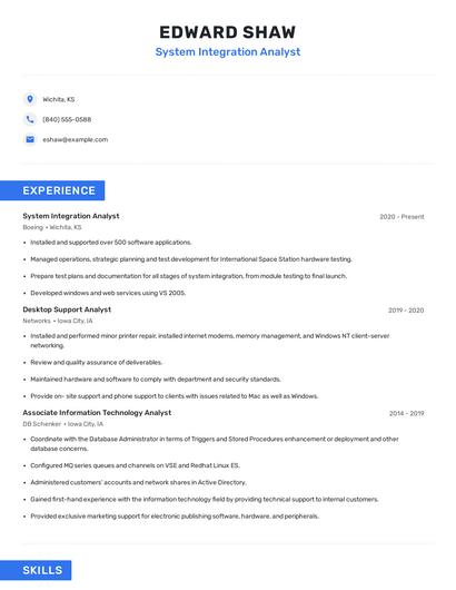 System Integration Analyst Resume