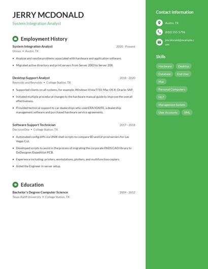 System Integration Analyst Resume