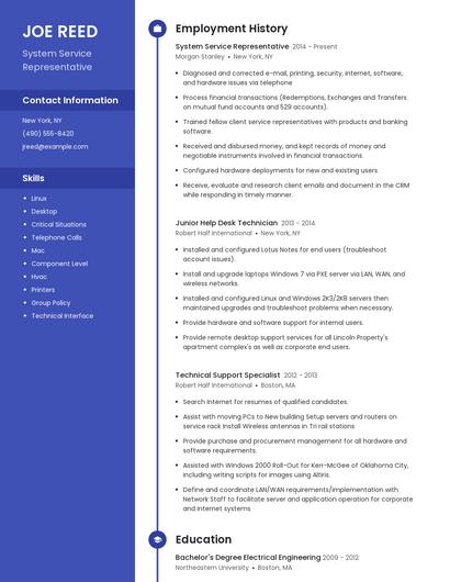System Service Representative Resume