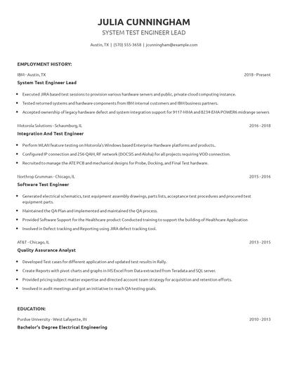 System Test Engineer Lead Resume