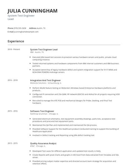 System Test Engineer Lead Resume