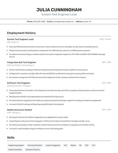 System Test Engineer Lead Resume